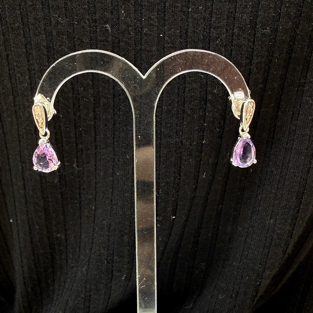 ⭐️Oval amethyst diamond sterling silver post earrings